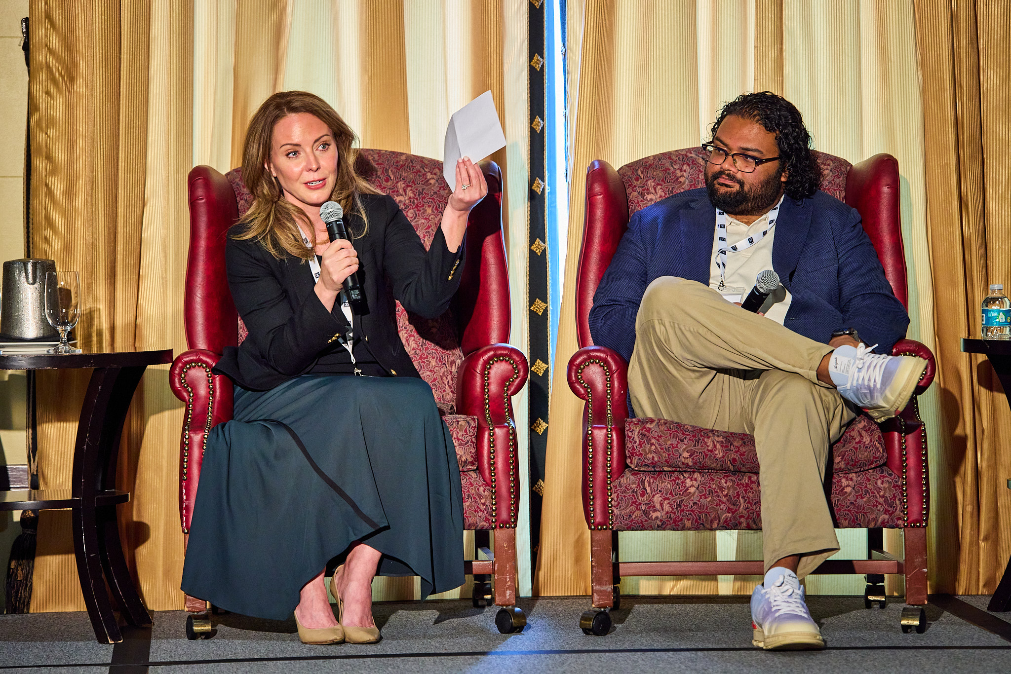 Jami Taylor of Coherus Biosciences  (left), talks AI with Valmik Desai from Salesforce  