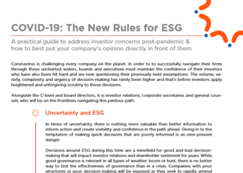 COVID-19: The New Rules for ESG