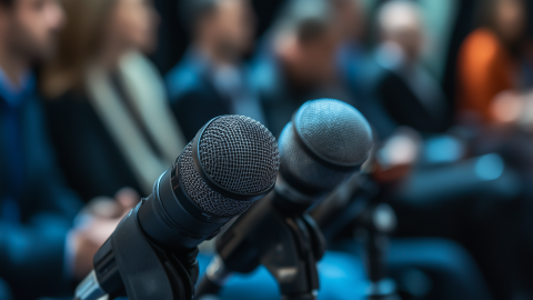 Microphones on a desk. Photo: Quartr