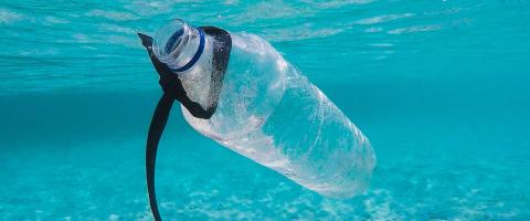 Plastic bottle in ocean