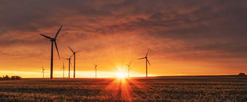 Sunset with wind turbines