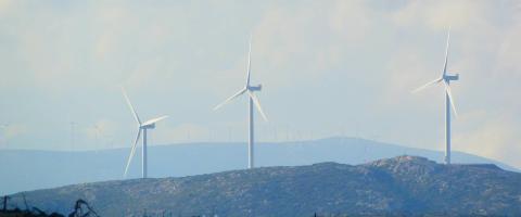 Wind turbines in fog